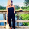 Casual Off Shoulder Solid Color Strapless Belted Wide Leg Jumpsuit Romper