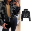 Women Long Sleeve Zipper Puffer Jacket Stand Collar