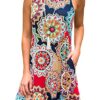 Crew Neck Floral Printed Loose T-Shirt Dresses with Pockets