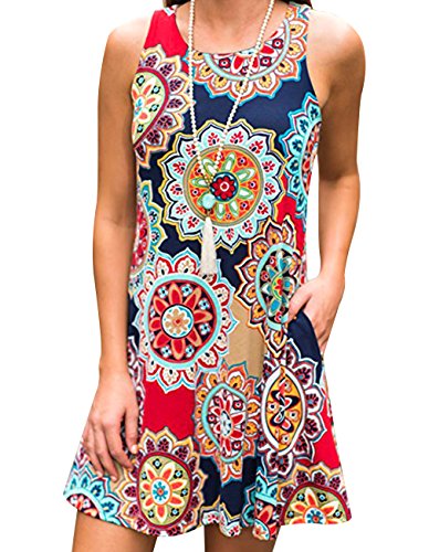 51BkLJqoBAL.SL1500 Crew Neck Floral Printed Loose T-Shirt Dresses with Pockets