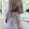 Sun Casual V Neckline Long Sleeve Open Back Floral Print