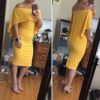 Women's Off Shoulder Fitted Club Midi Dress Size 2XL Yellow