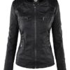 Womens Removable Hoodie Motorcyle Jacket M BLACK