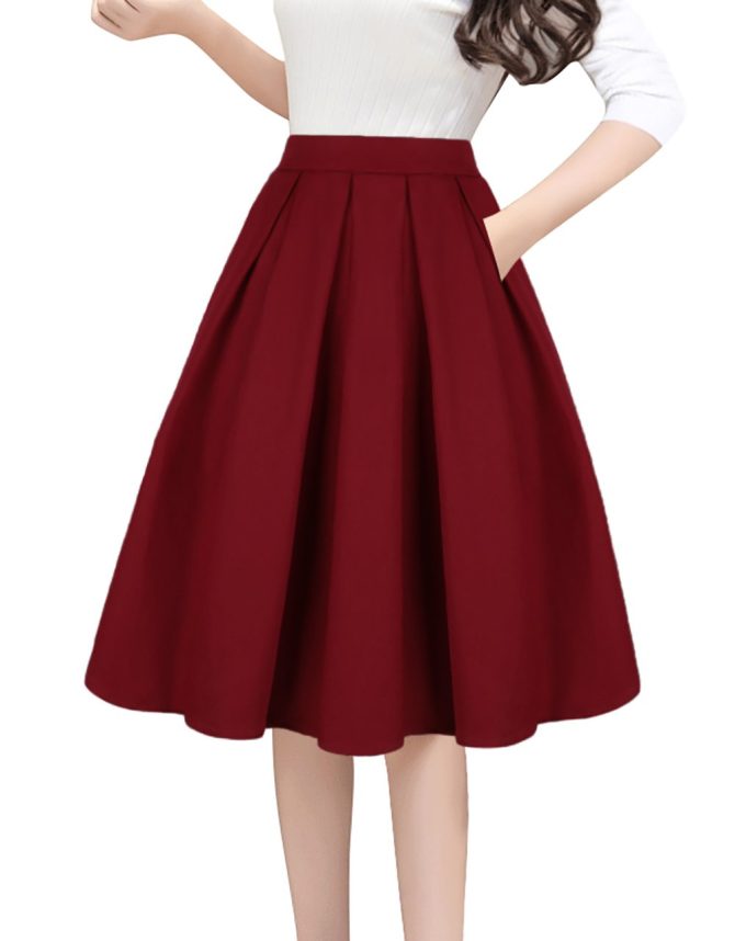 A-Line Pleated Vintage Skirts with Pockets for Women