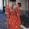 Women's Dress Floral Printed V-Neck Flare Long Sleeve