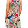 Crew Neck Floral Printed Loose T-Shirt Dresses with Pockets
