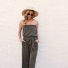 Casual Off Shoulder Solid Color Strapless Belted Wide Leg Jumpsuit Romper