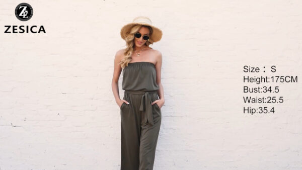 51SjevqY4fL.SL1500 Casual Off Shoulder Solid Color Strapless Belted Wide Leg Jumpsuit Romper