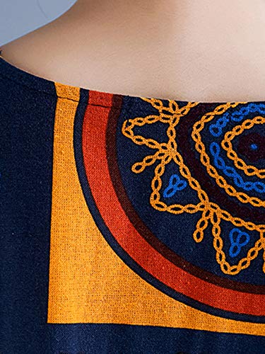 51T455sCZsL Women Vintage Loose Dress Contrast Color Print Half Sleeves