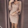 Sparkly V Neck Long Sleeve Bandage Bodycon Mini Dress