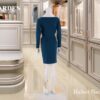 Long Sleeve Party Bodycon Sheath Belted Dress with Pockets Black
