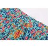 Women's Boho Floral Print Elastic High Waist Pleated A Line Midi Skirt