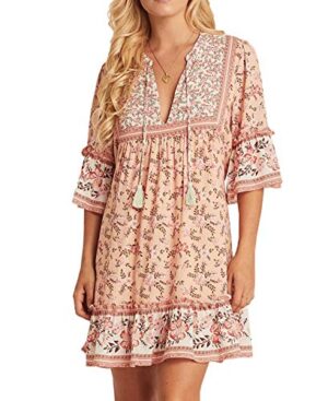 Summer Cotton Half Sleeve Ruffles V Neck Floral