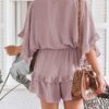 V Neck Beach Romper Ruffle Layered Drawstring Waisted Shorts