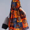 Women Vintage Loose Dress Contrast Color Print Half Sleeves