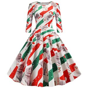 Women Dress Christmas Cat Print Half Sleeve Skirt Novelty
