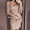 Sparkly V Neck Long Sleeve Bandage Bodycon Mini Dress
