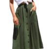Button Front High Waist A Line Midi Skirt with Pockets