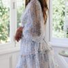Sun Casual V Neckline Long Sleeve Open Back Floral Print