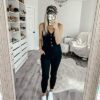 V Neck Spaghetti Strap Drawstring Waist Jumpsuit Romper