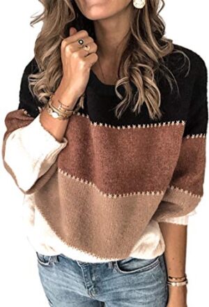 Sweaters Casual Long Sleeve Crewneck Color Block