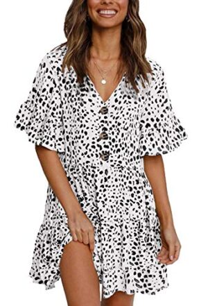 Summer Women’s Ruffle Sleeves Mini Dress Half Sleeves