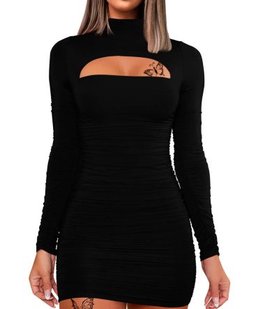 Women's Sexy Long Sleeve Cut Out Bodycon Dress