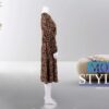 Midi Leopard Dress Stylish Long Sleeves High Waist