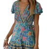 Bohemian Floral Print Ruffle Swing A Line Beach Mini Dress Green