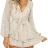 Women's Polka Dot Jumpsuits Deep V-Neck Long Sleeve