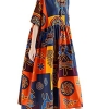 Women Vintage Loose Dress Contrast Color Print Half Sleeves