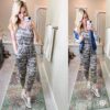 Jumpsuit Drawstring Waist Stretchy Long Pant Romper with Pockets