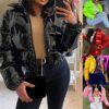 Women Long Sleeve Zipper Puffer Jacket Stand Collar