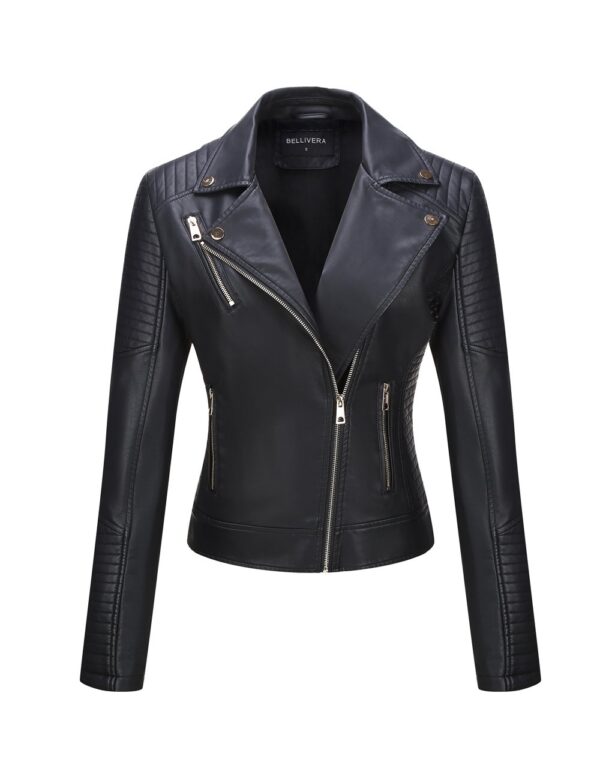 Bellivera Women's Faux Leather Casual Short Jacket