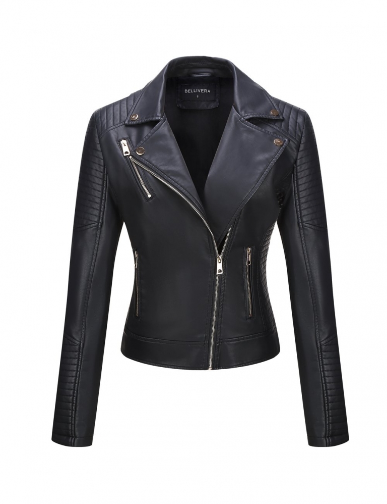 Bellivera Women's Faux Leather Casual Short Jacket
