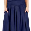 Women Knee Length Navy a Line Skirt with Side Pockets