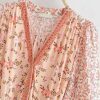 Women's Casual Half Sleeve V Neck Floral Print Bohemian