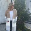 Women’s Plush Knit Cardigan with Pockets – Cozy Open Front Sweater Coat for Fall & Winter in Khaki