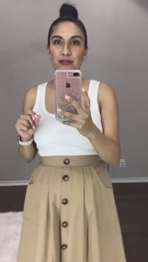 Button Front High Waist A Line Midi Skirt with Pockets