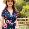Women's Summer V-Neck Pattern Knee-Length Dress - Versatile Elegance for Any Occasion, Floral Beauty with Pockets Included