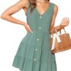 Women's Summer Sleeveless V Neck Button Down Casual