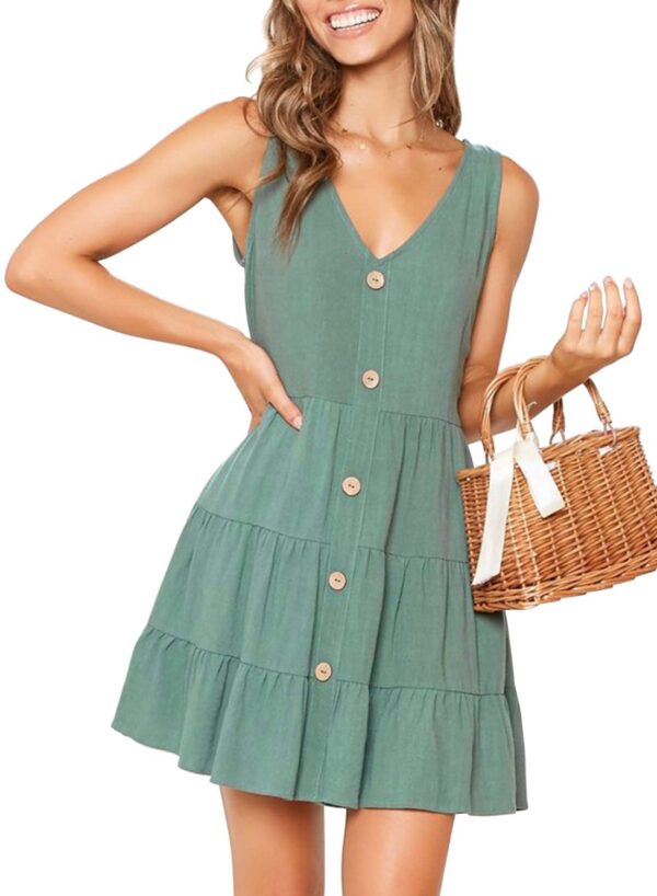 Women's Summer Sleeveless V Neck Button Down Casual