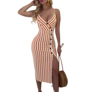 Sleeveless Spaghetti Strap V Neck Button Down Backless Tie up