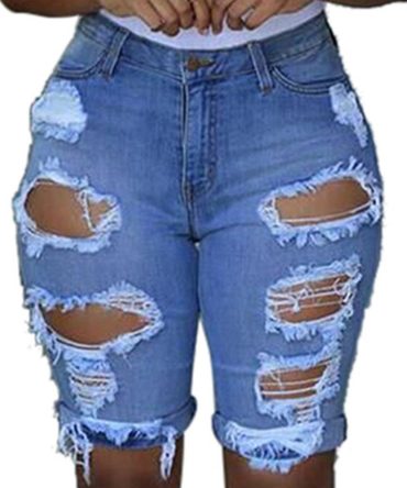 Women Ripped Holes Jeans Denim Pencil Shorts