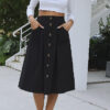 Button Front High Waist A Line Midi Skirt with Pockets