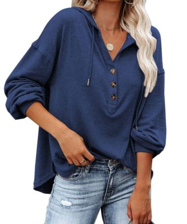 Plus Size Tops V Neck Hoodie Long Sleeve Shirt