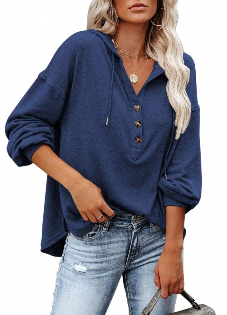 Plus Size Tops V Neck Hoodie Long Sleeve Shirt