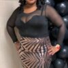 Sheer Mesh Long Sleeves Club Sequins Dress Plus Size