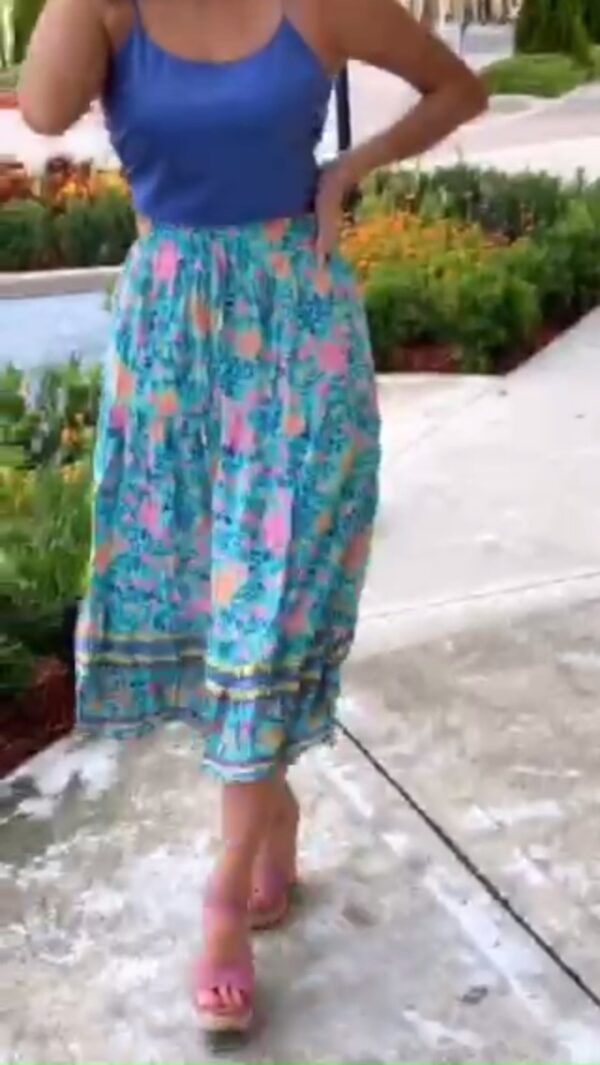 61wdlhUHPQL.SL1500 Women's Boho Floral Print Elastic High Waist Pleated A Line Midi Skirt