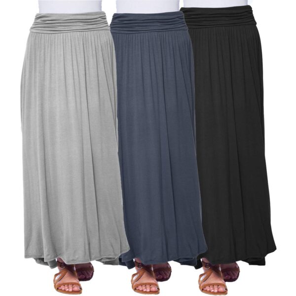 High Waisted Ruched Fold Over Elastic Waistband Flowy Long Length Skirts